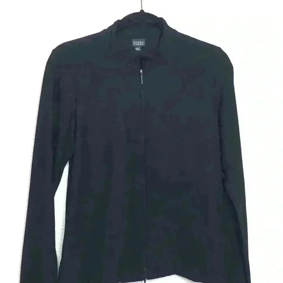 EILEEN FISHER Black Zip Up Viscose Jacket Shirt - Picture 4 of 11